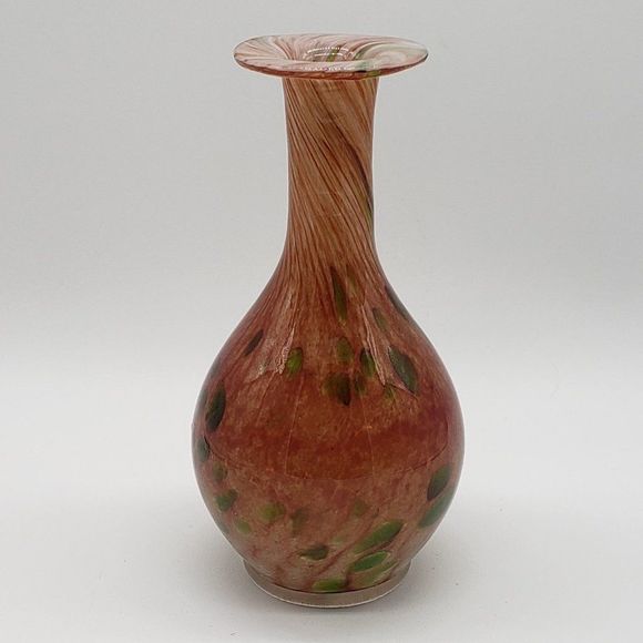 Maltese Mtarfa Green Rust Spatter Stretched Art Glass Vase - Picture 7 of 11